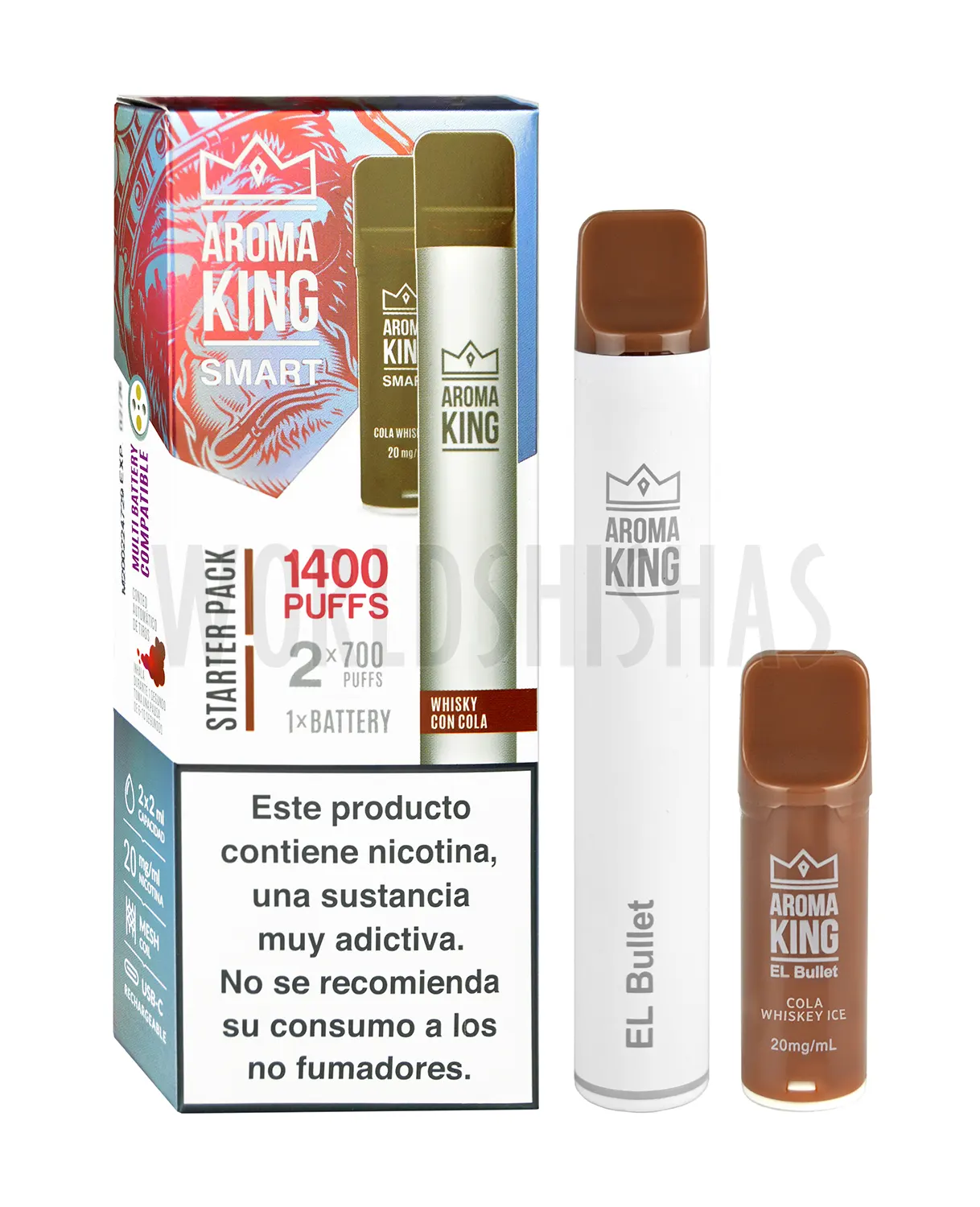 POD RECARGABLE AROMA KING SMART STARTER PACK + 2 RECARGAS WHISKY COLA