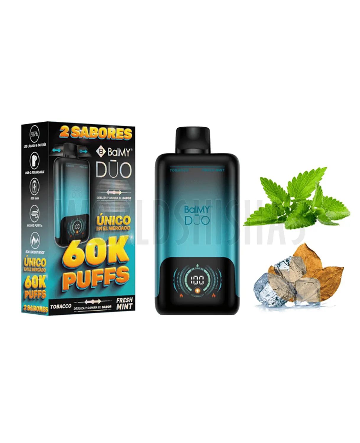 pod-desechable-balmy-duo-60k-puffs-0mg-nicotine-fresh-mint-tobacco copia